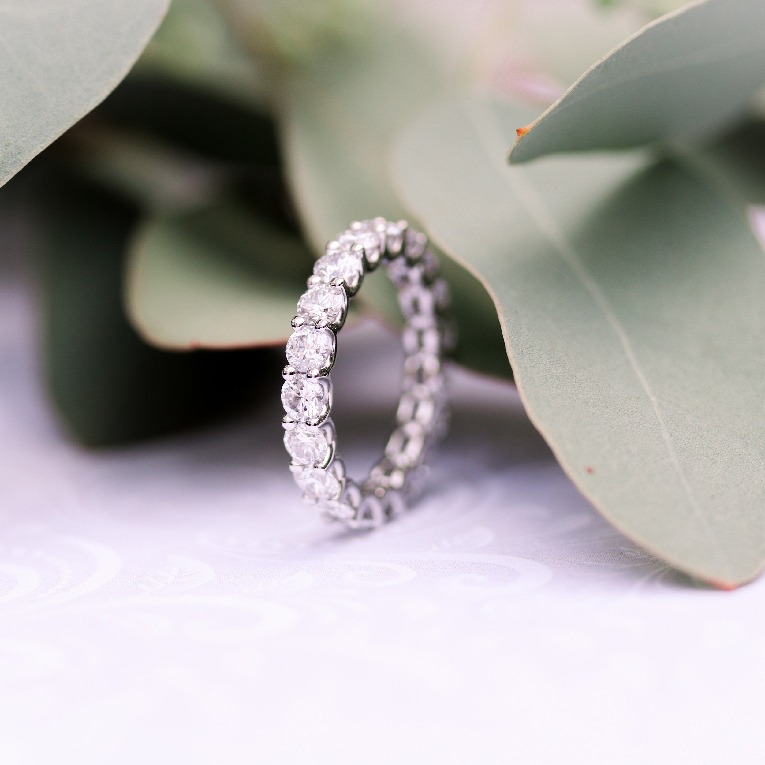 2.0 TCW Round Brilliant Cut Full Eternity Diamond Wedding Band