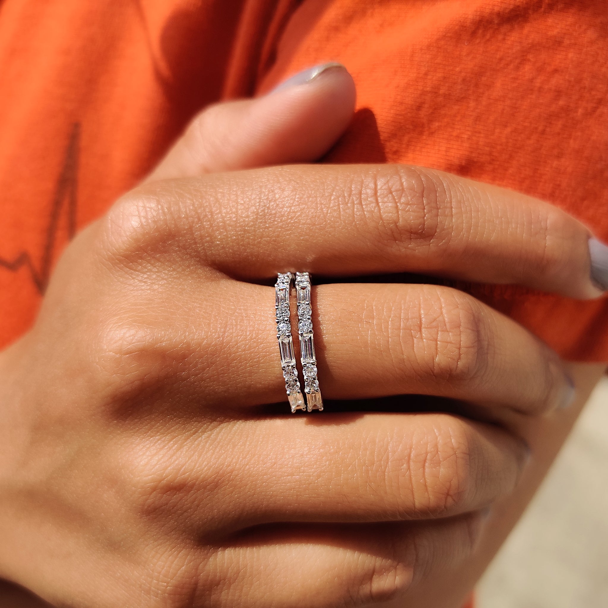 Round And Baguette Wedding Band In Half Eternity