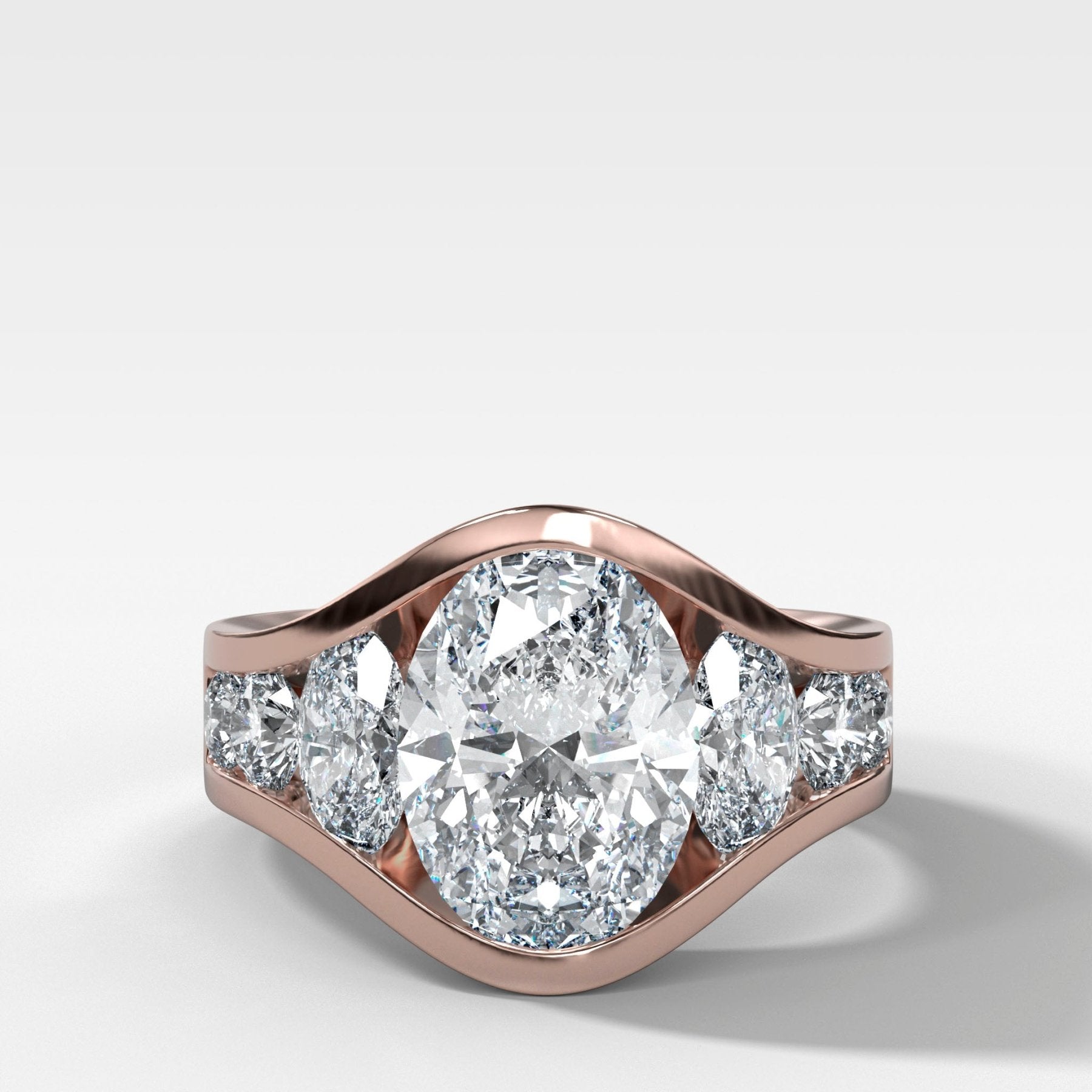 Full Channel Set Engagement Ring with Oval Cut Diamond