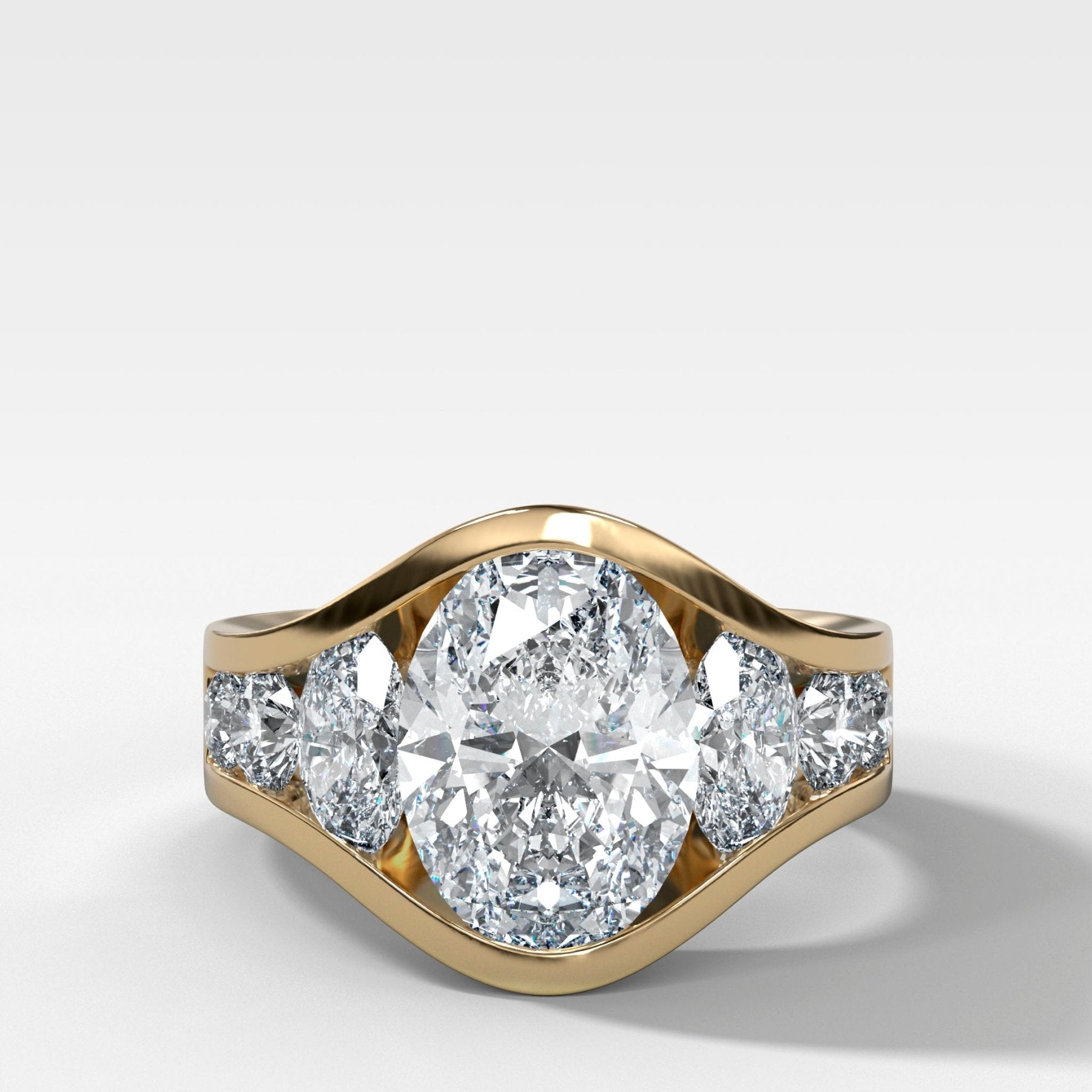 Full Channel Set Engagement Ring with Oval Cut Diamond