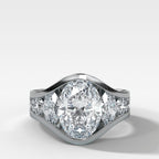 Full Channel Set Engagement Ring with Oval Cut Diamond