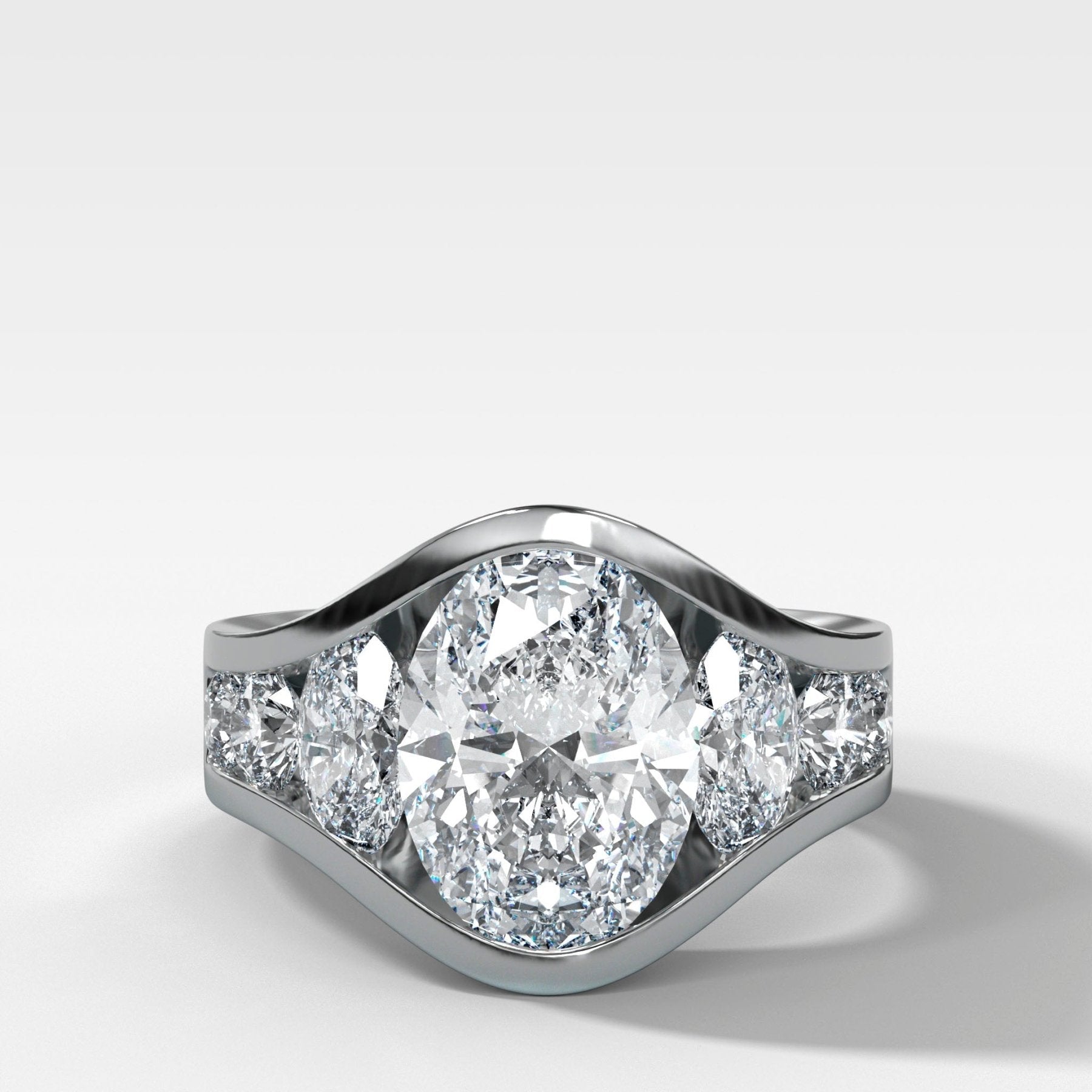 Full Channel Set Engagement Ring with Oval Cut Diamond
