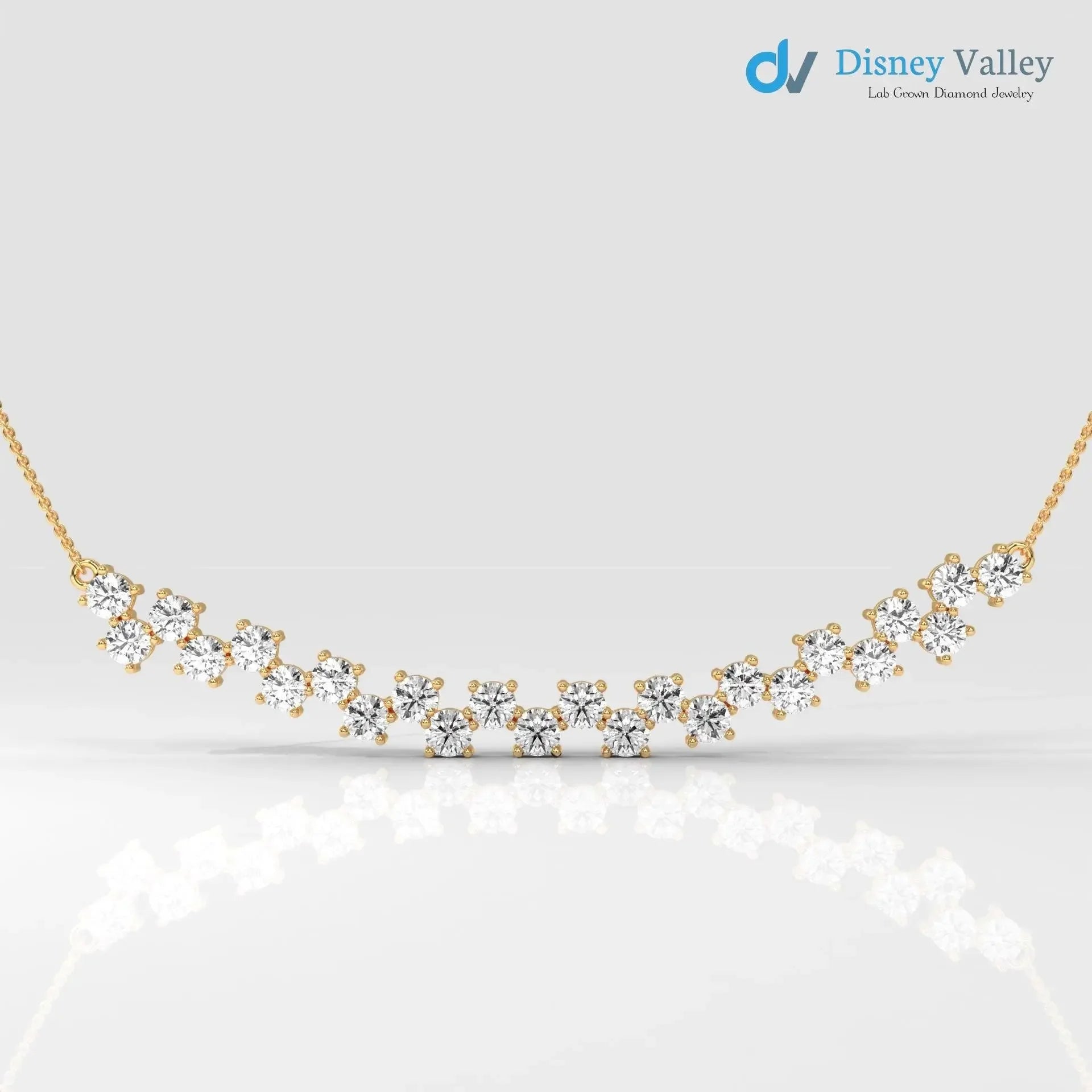 gold Lab grown diamond Necklace Round diamond necklace for wedding occasion - DisneyValley Main image