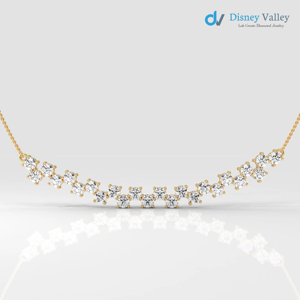 gold Lab grown diamond Necklace Round diamond necklace for wedding occasion - DisneyValley