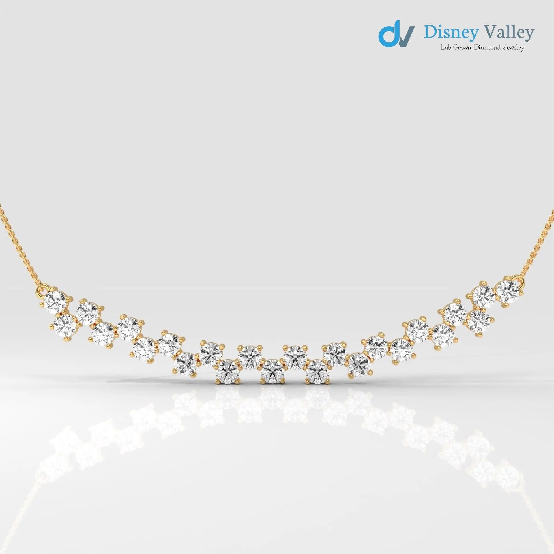 gold Lab grown diamond Necklace Round diamond necklace for wedding occasion - DisneyValley