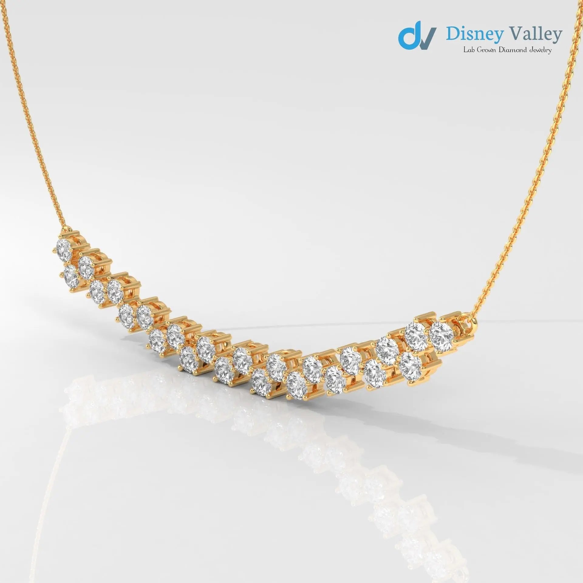 gold Lab grown diamond Necklace Round diamond necklace for wedding occasion - DisneyValley