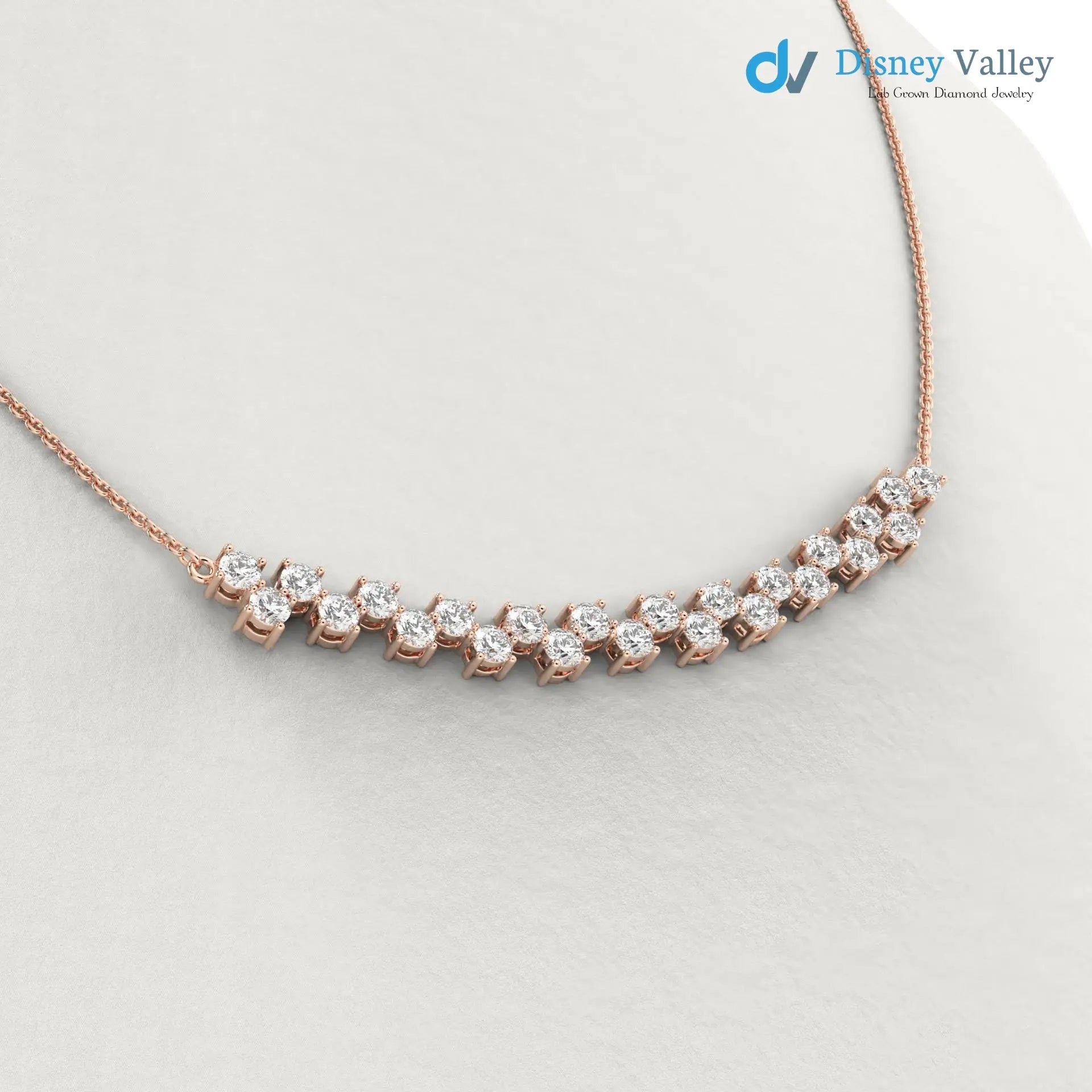 gold Lab grown diamond Necklace Round diamond necklace for wedding occasion - DisneyValley