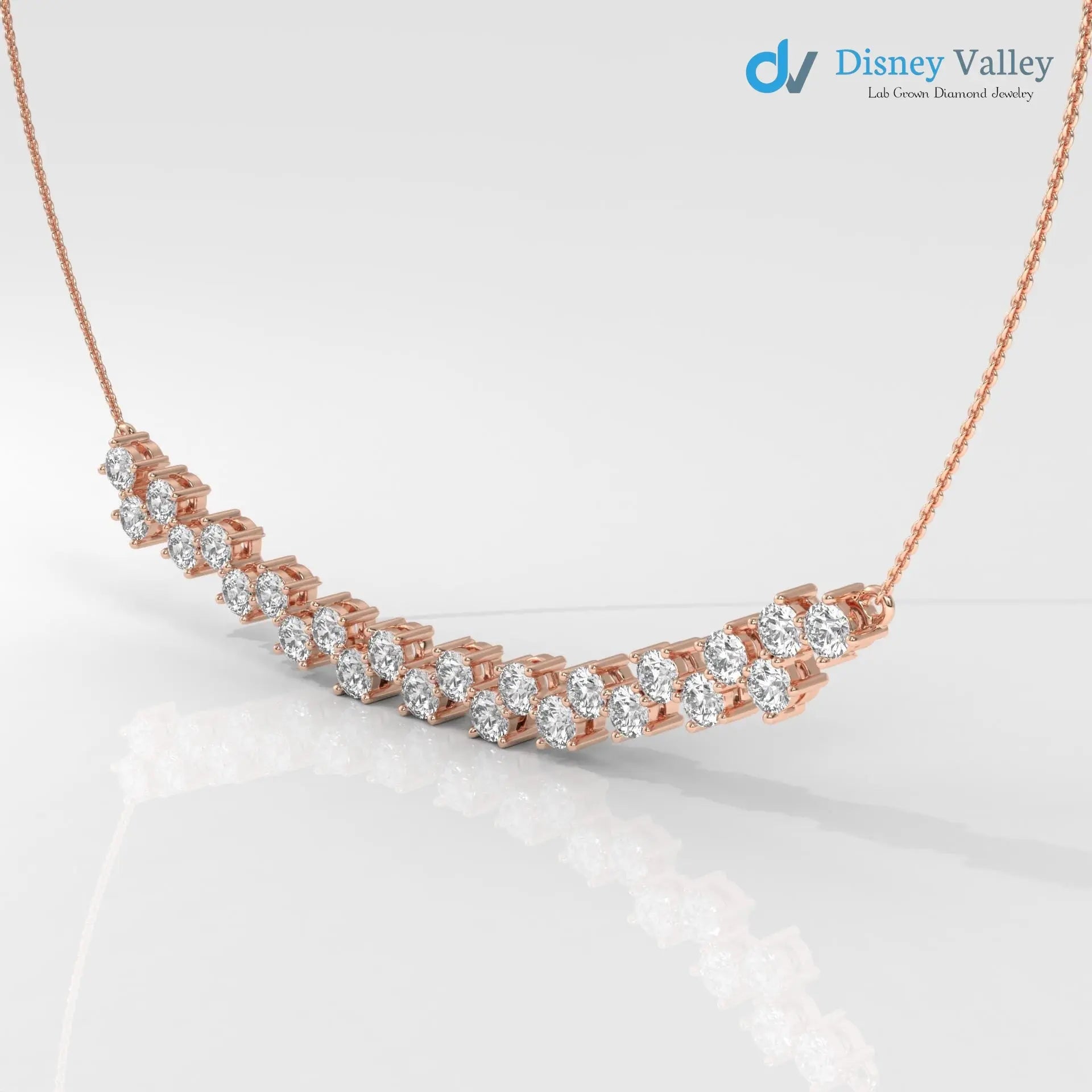 gold Lab grown diamond Necklace Round diamond necklace for wedding occasion - DisneyValley