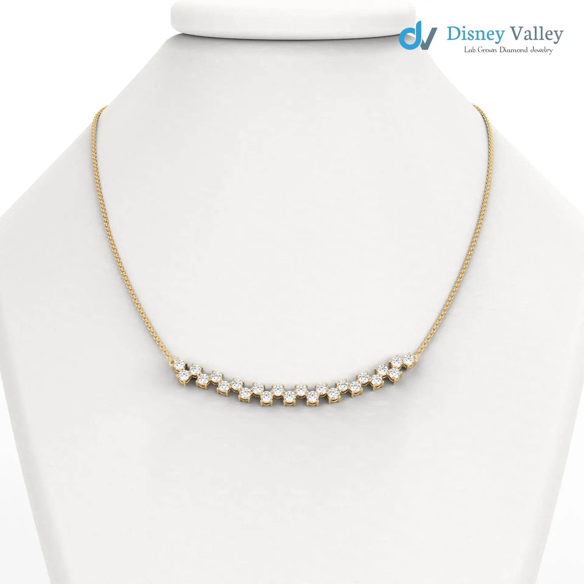 gold Lab grown diamond Necklace Round diamond necklace for wedding occasion - DisneyValley