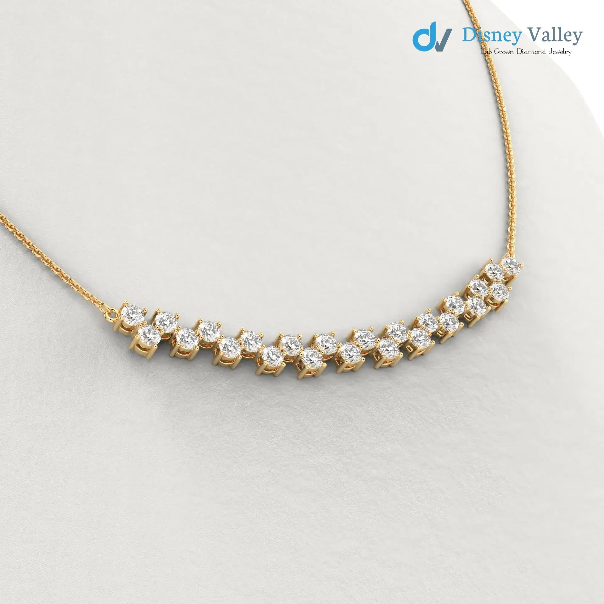 gold Lab grown diamond Necklace Round diamond necklace for wedding occasion - DisneyValley