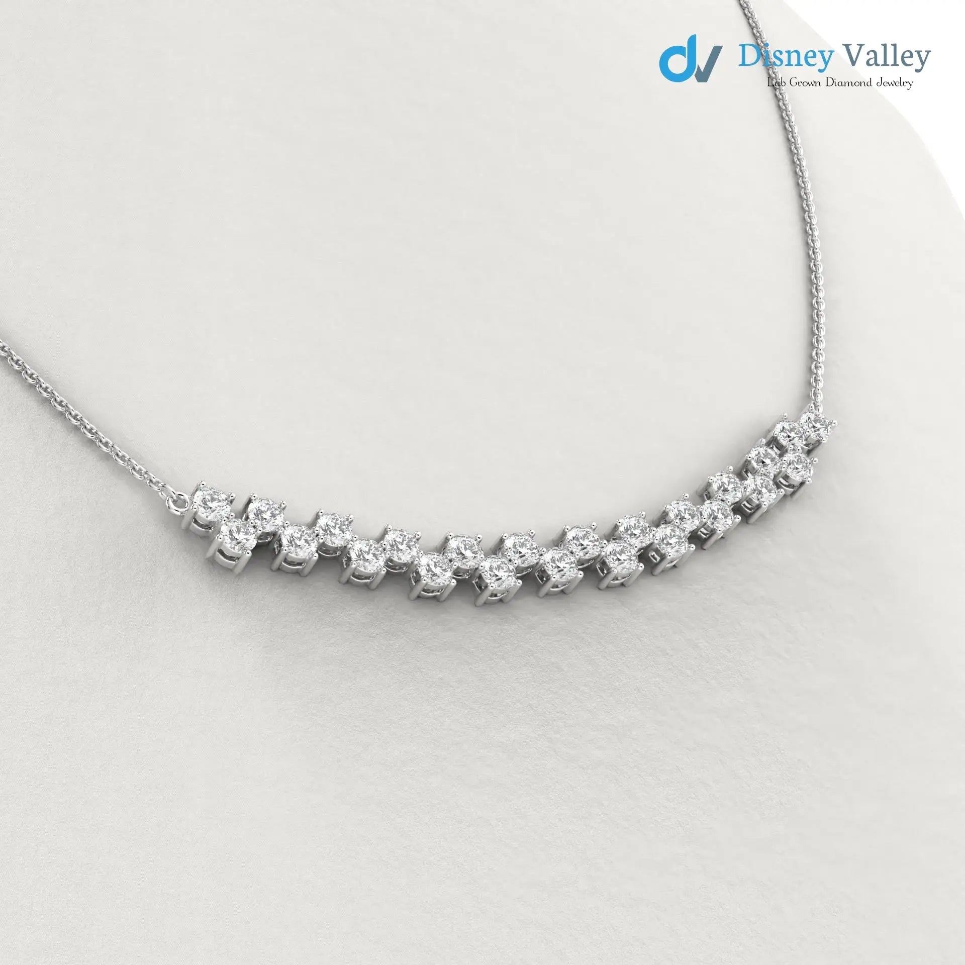 gold Lab grown diamond Necklace Round diamond necklace for wedding occasion - DisneyValley