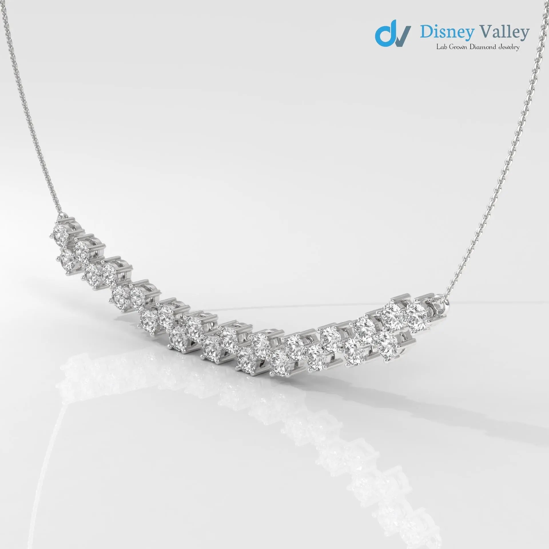 gold Lab grown diamond Necklace Round diamond necklace for wedding occasion - DisneyValley