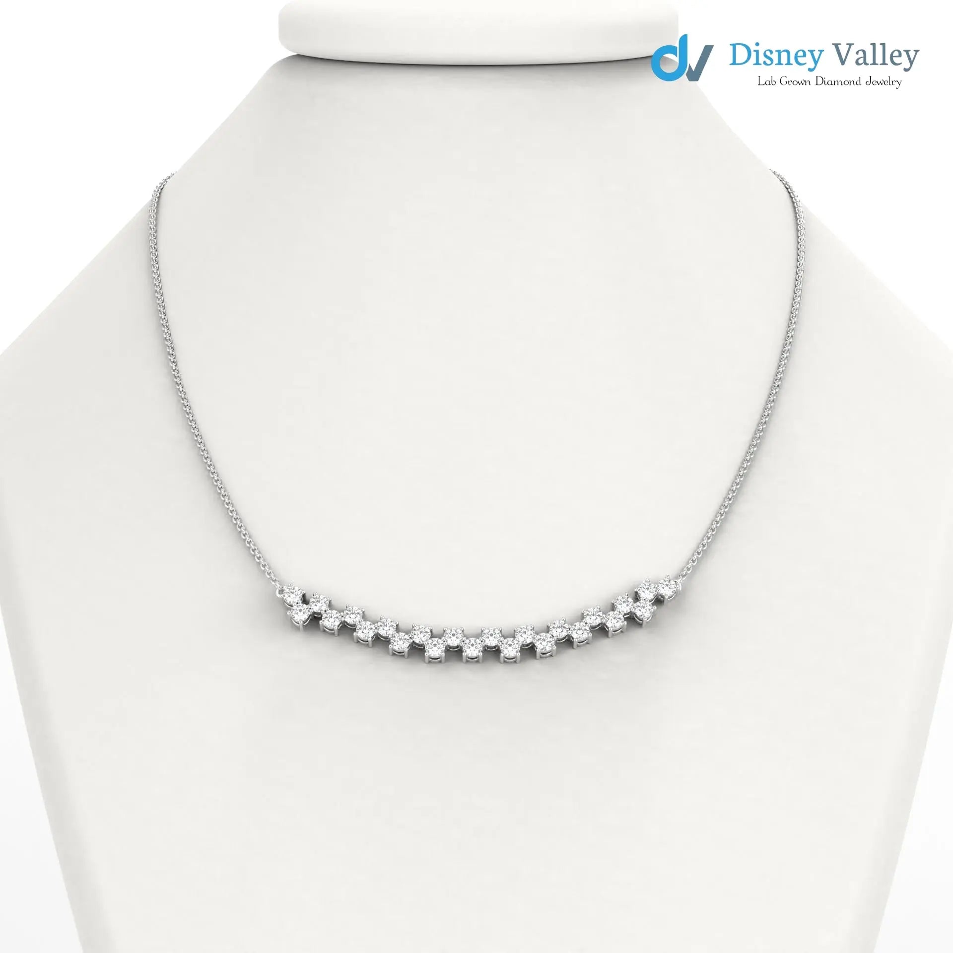gold Lab grown diamond Necklace Round diamond necklace for wedding occasion - DisneyValley