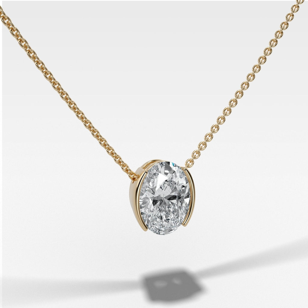 Half Bezel Pendant Necklace with Oval Cut Diamond