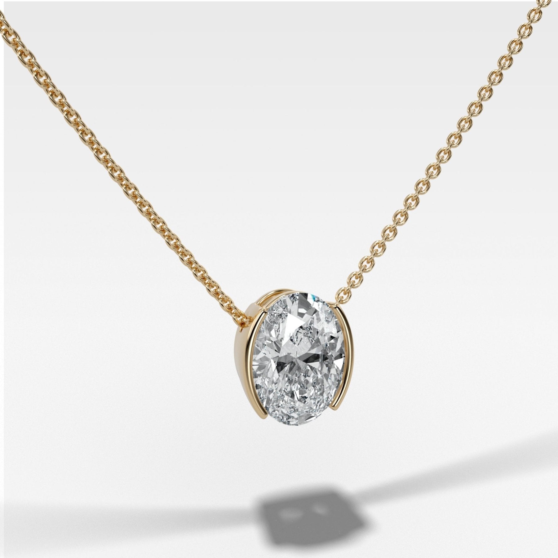 Half Bezel Pendant Necklace with Oval Cut Diamond