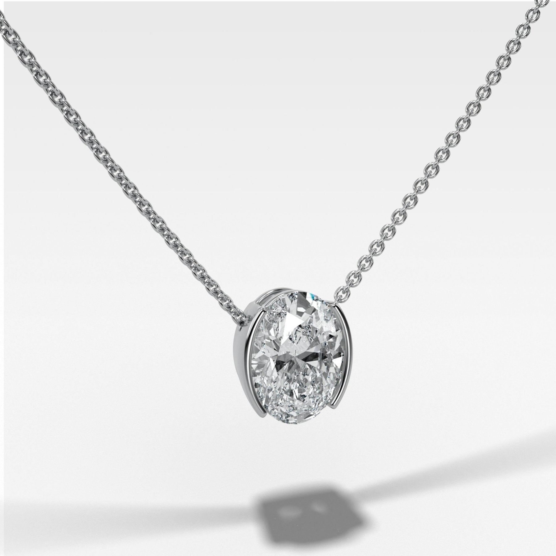 Half Bezel Pendant Necklace with Oval Cut Diamond