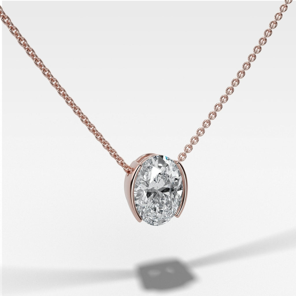 Half Bezel Pendant Necklace with Oval Cut Diamond