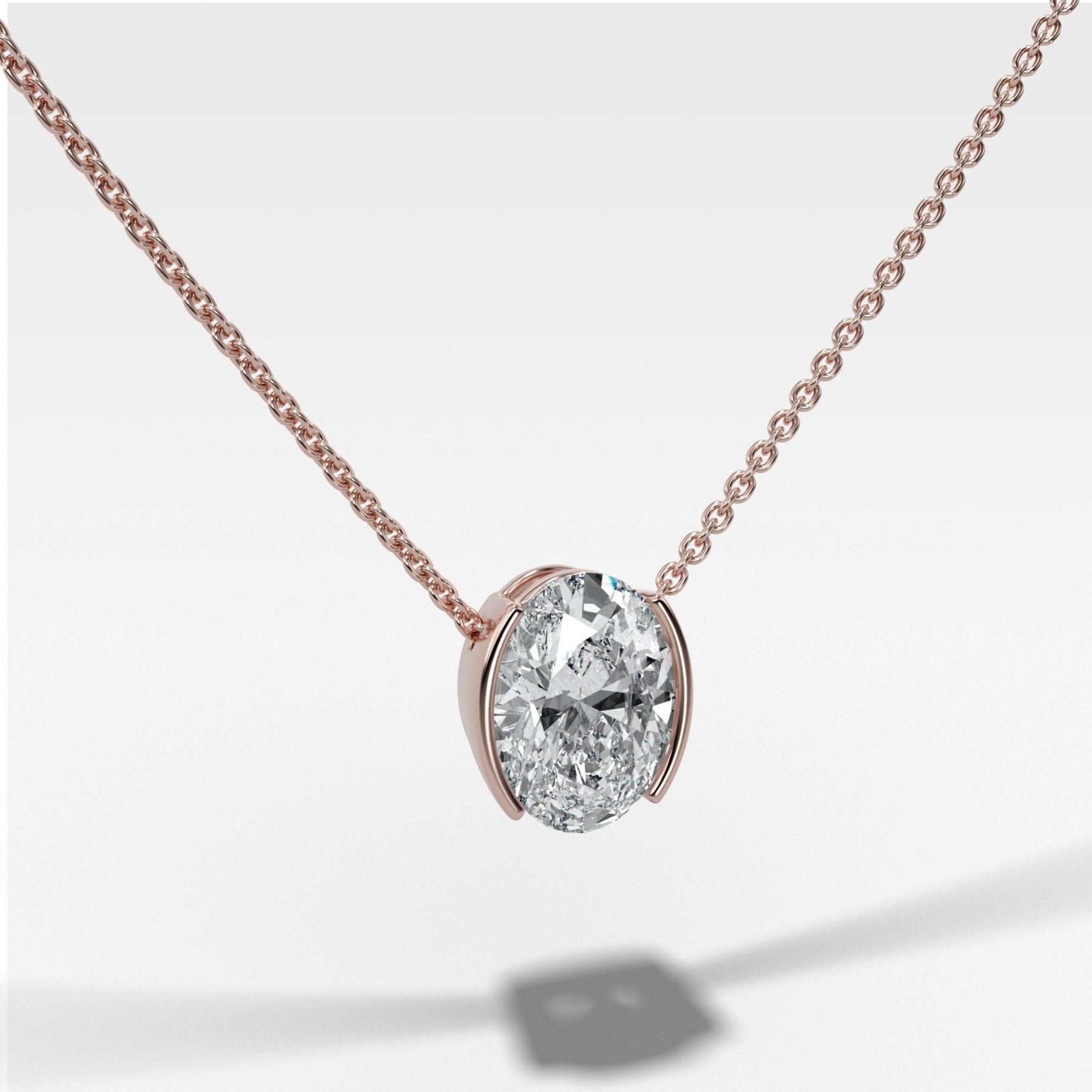 Half Bezel Pendant Necklace with Oval Cut Diamond