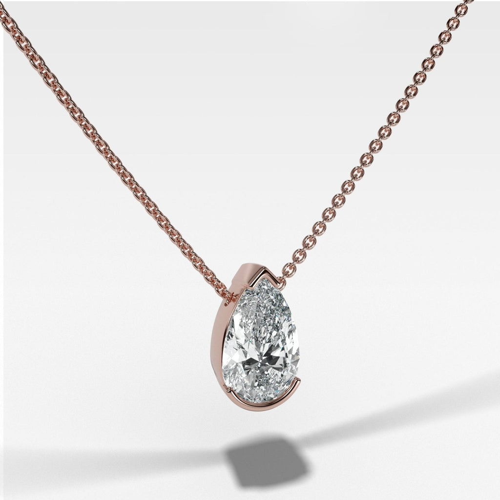Half Bezel Pendant Necklace with Pear Cut Diamond