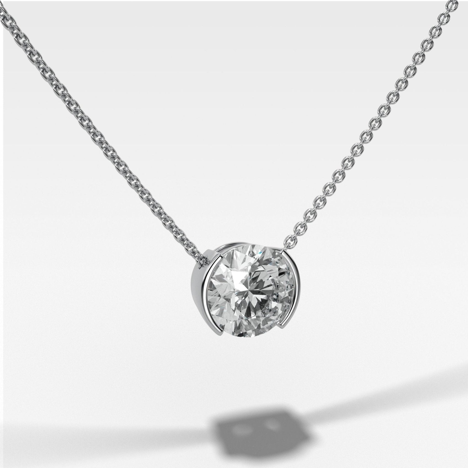Half Bezel Pendant Necklace with Round Cut Diamond