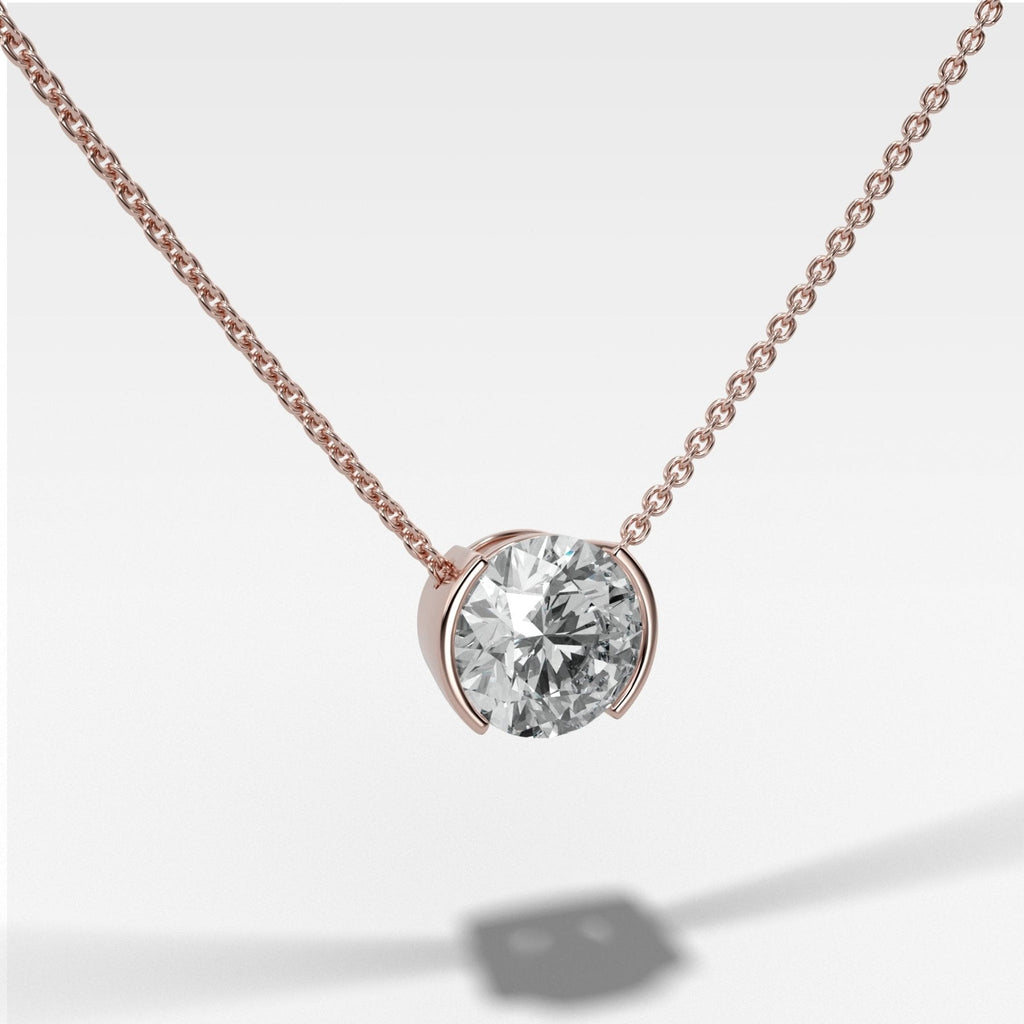 Half Bezel Pendant Necklace with Round Cut Diamond