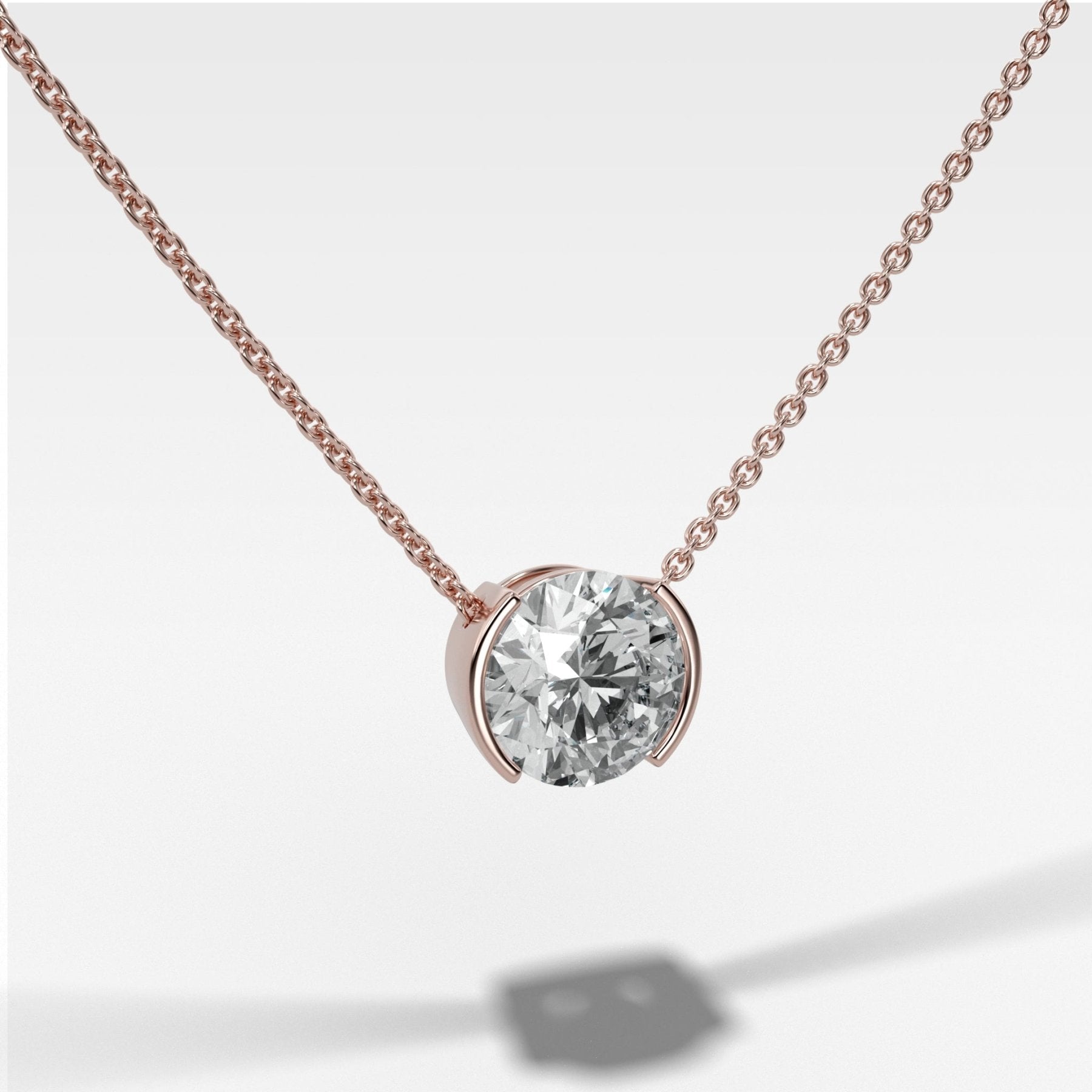 Half Bezel Pendant Necklace with Round Cut Diamond