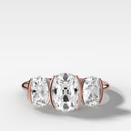 Half Bezel Triad Engagement Ring With Elongated Old Mine Cut Diamonds