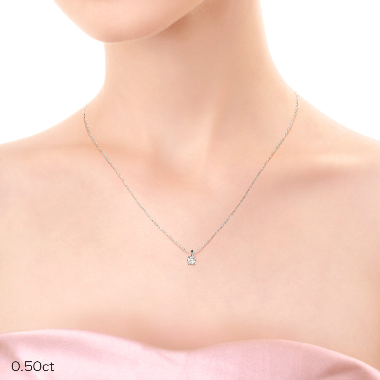 0.50-1.0ct Round Brilliant Cut Moissanite Solitaire Necklace
