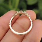 Green Round Diamond Half Eternity Wedding Band in Chevron Style