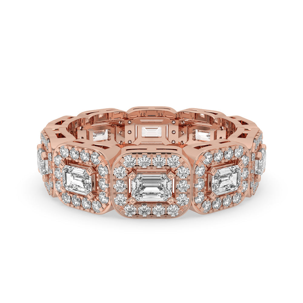 Emerald Cut Eternity Band - Halo Inspired Design