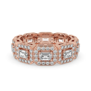 Emerald Cut Eternity Band - Halo Inspired Design