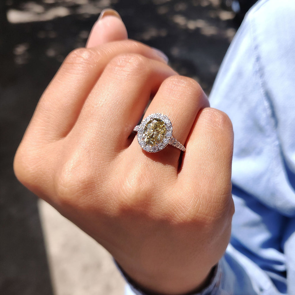 Light Yellow Oval Halo Engagement Ring