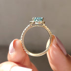 Cyan Blue Pear Cut Engagement Ring In Halo Style