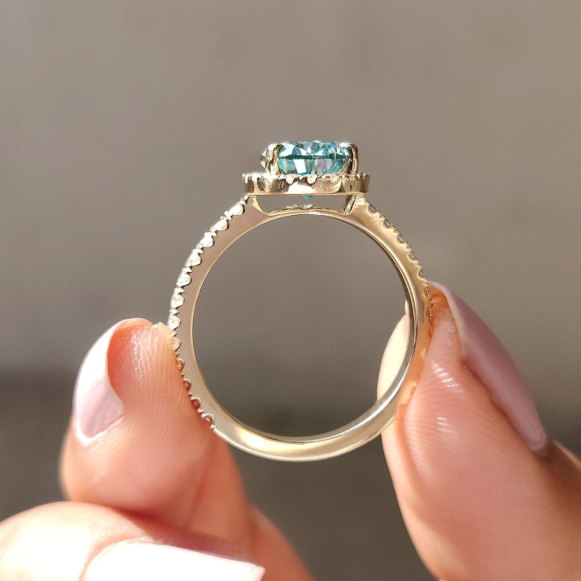 Cyan Blue Pear Cut Engagement Ring In Halo Style