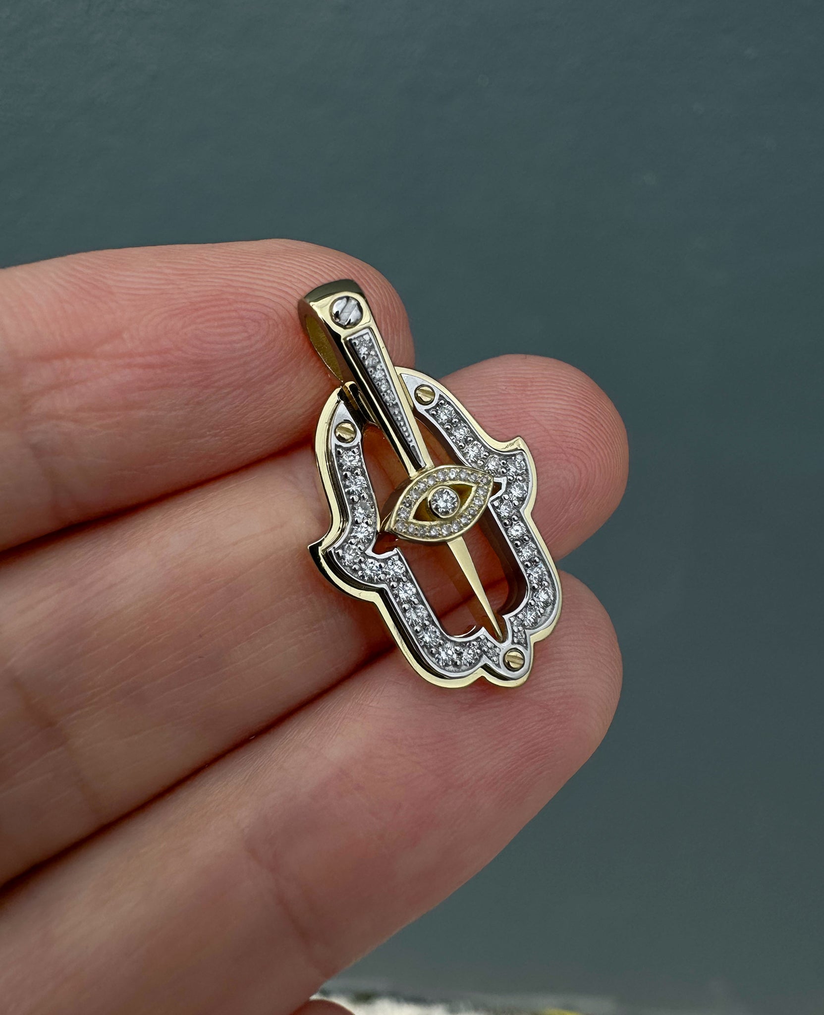 HAMSA Two-Tone Gold Pendant with 0.30ct Diamonds