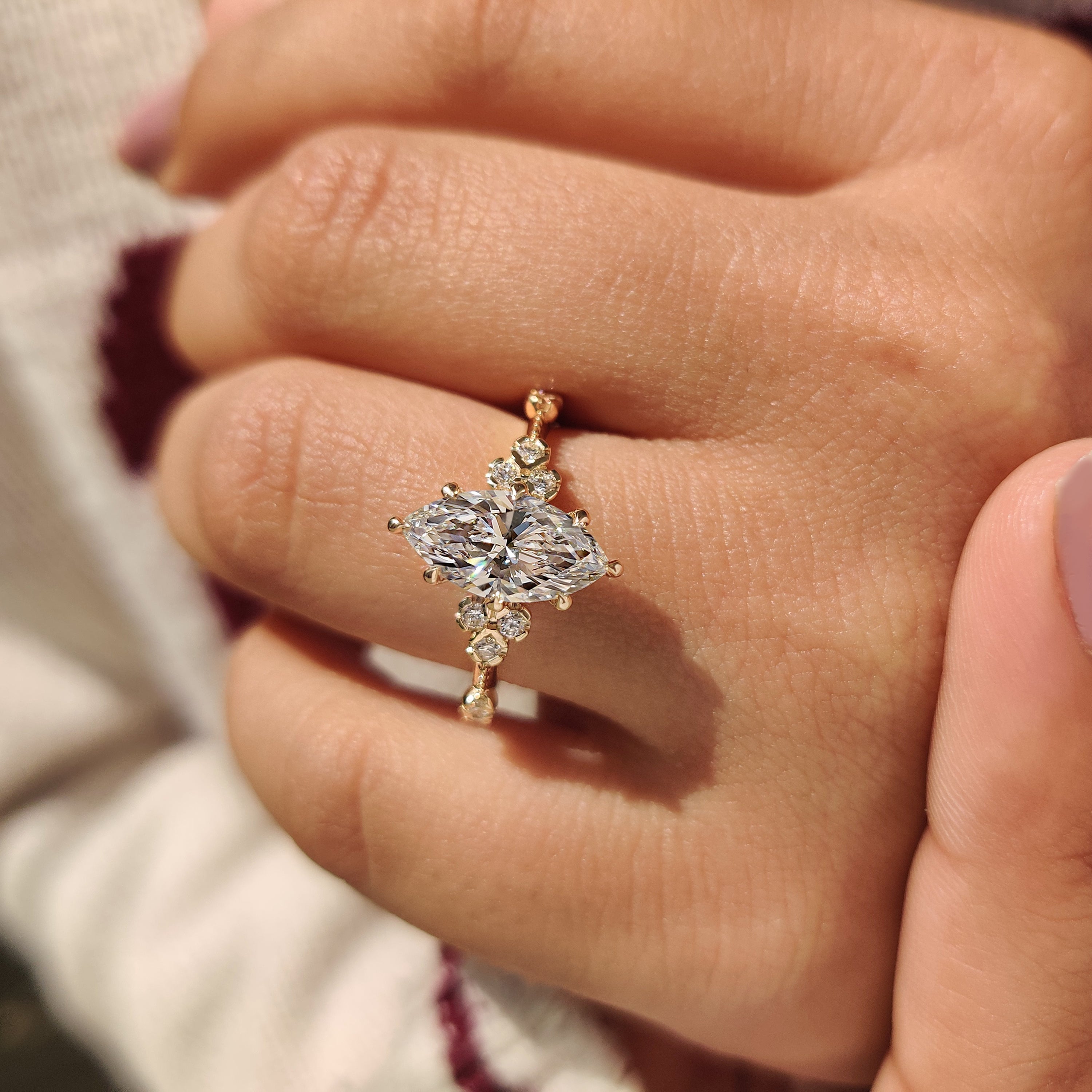 Vintage Style Marquise Lab Grown Diamond Ring with Milgrain Details