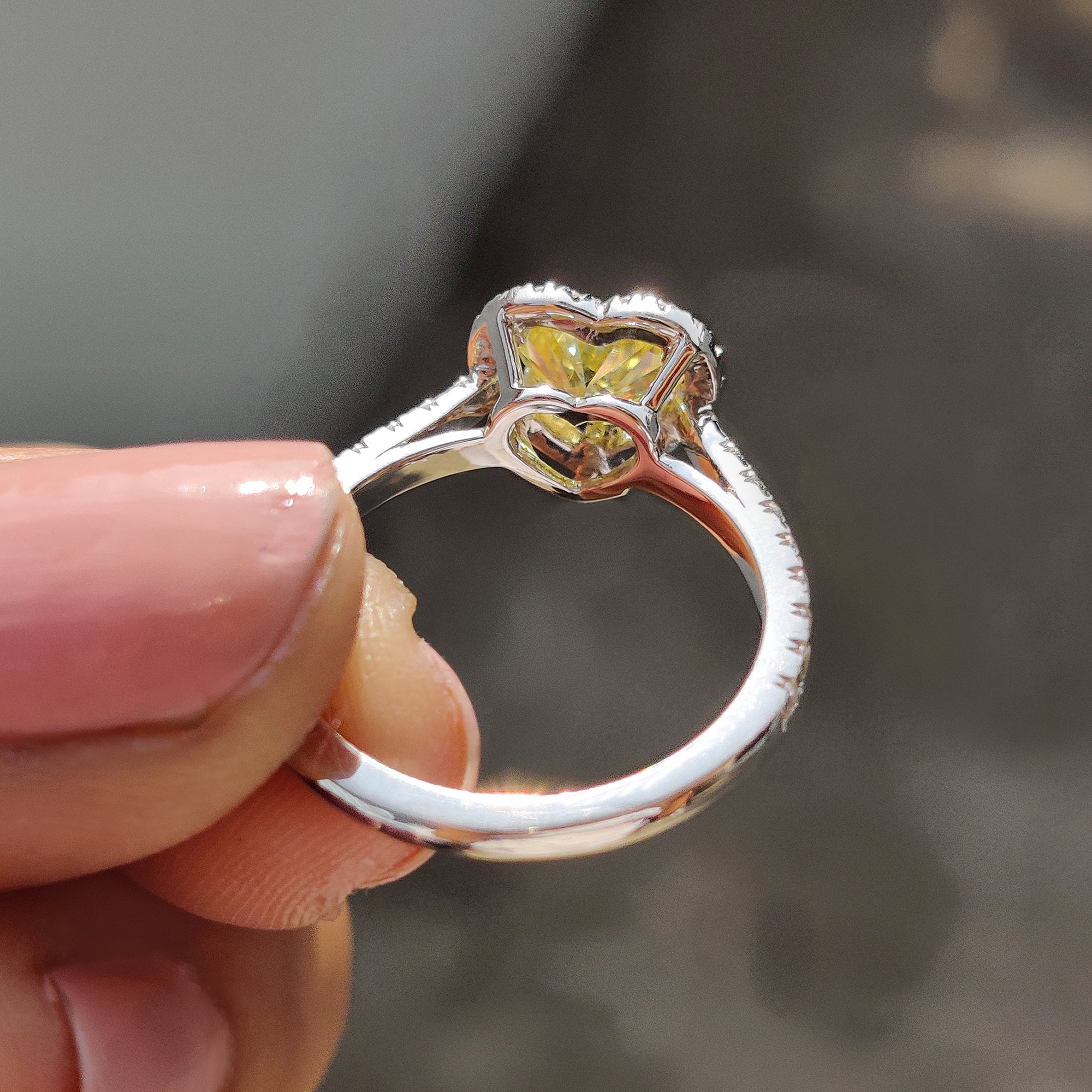 Halo Set Canary Yellow Heart Cut Engagement Ring
