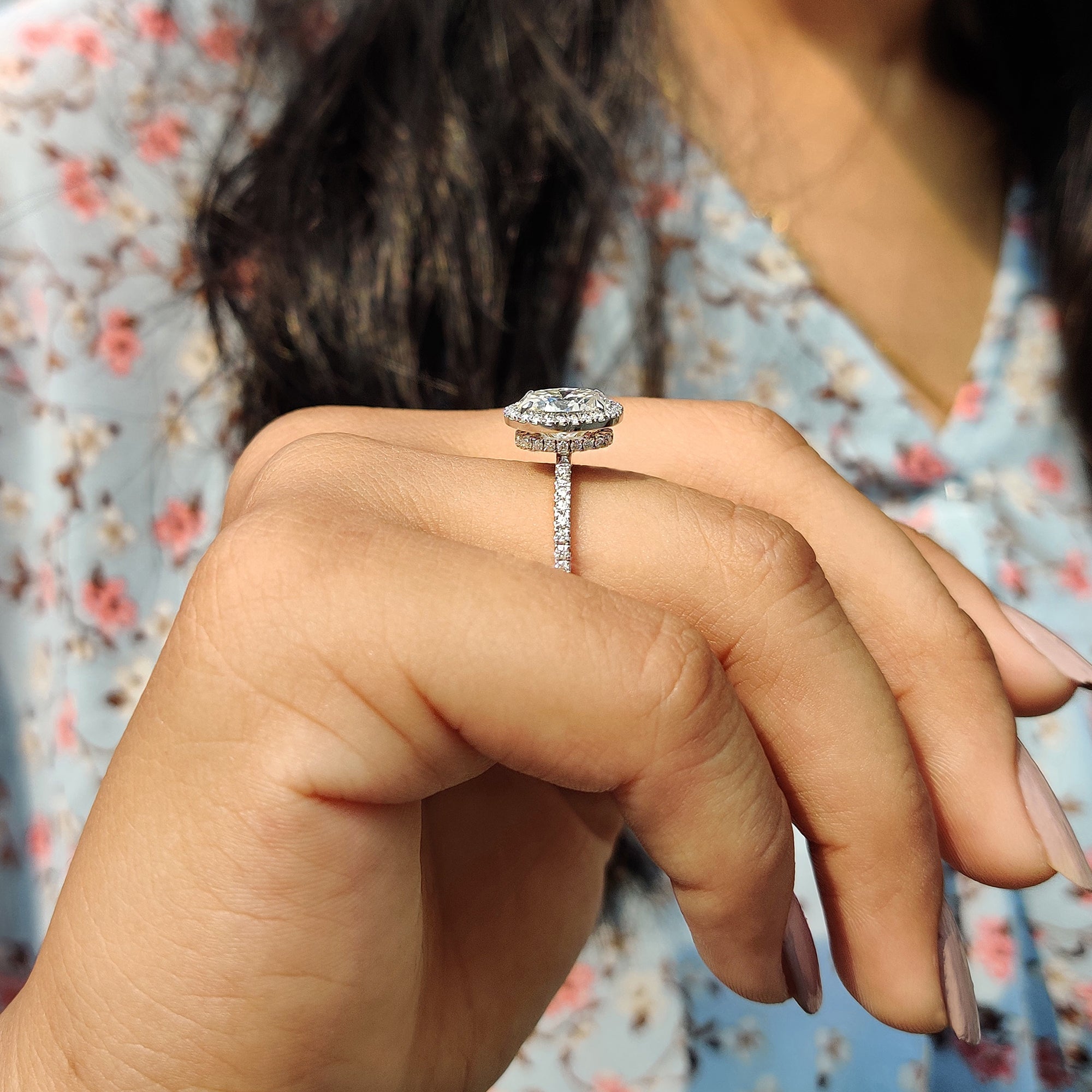 Oval Hidden Halo Engagement Ring – Pave Setting