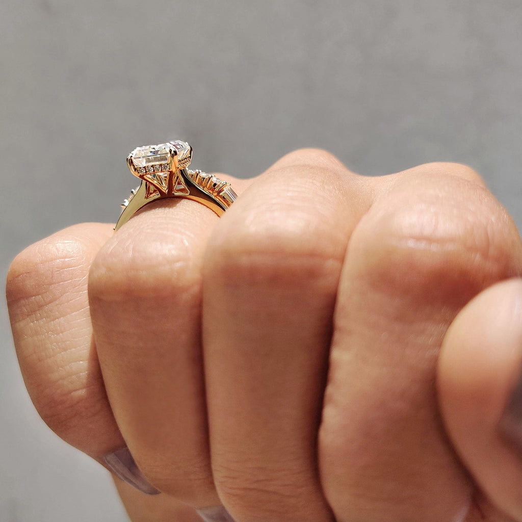 Hidden Halo Emerald Cut Engagement Ring With Eternity Band