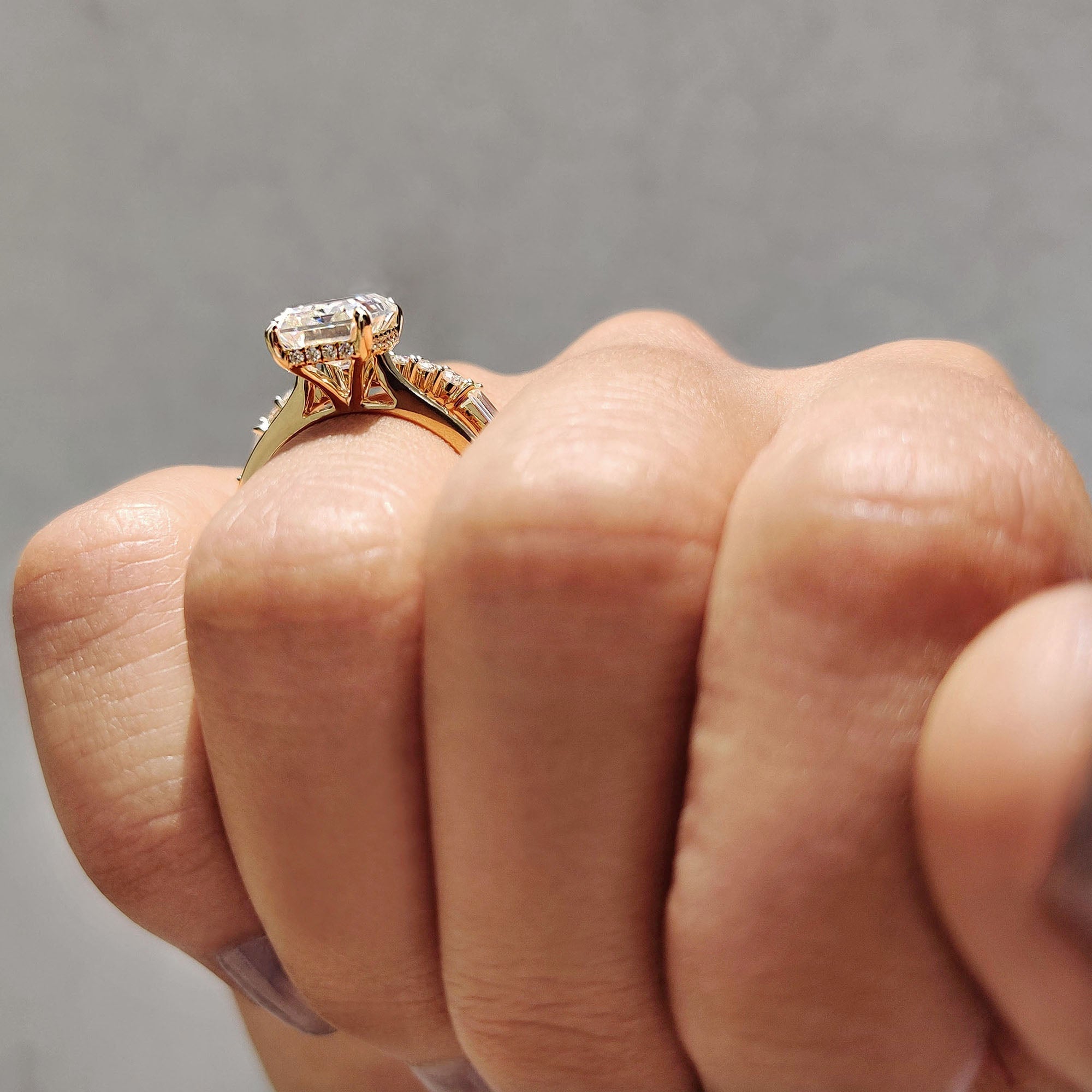 Hidden Halo Emerald Cut Engagement Ring With Eternity Band