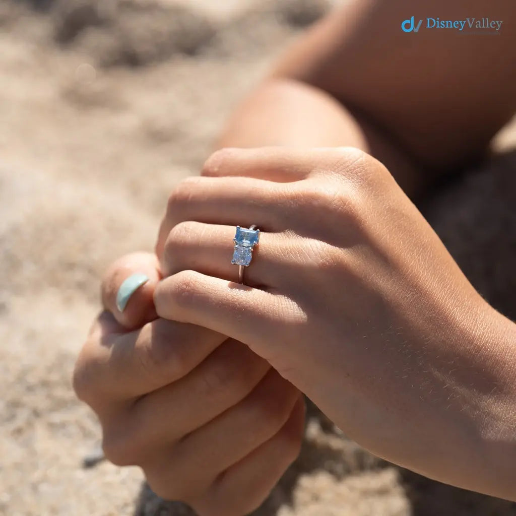ice blue aqua spinel coupled with a IGI Certified cushion cut lab grown diamond Rings - DisneyValley Main image