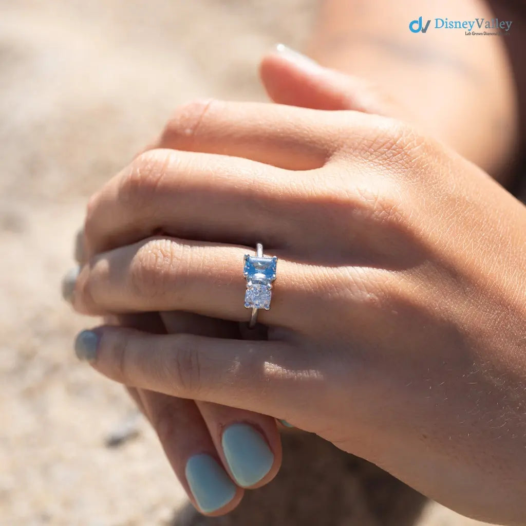 ice blue aqua spinel coupled with a IGI Certified cushion cut lab grown diamond Rings - DisneyValley
