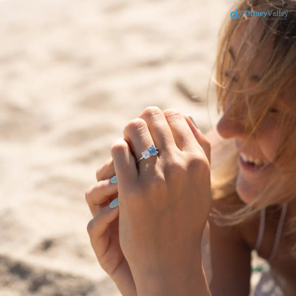 ice blue aqua spinel coupled with a IGI Certified cushion cut lab grown diamond Rings - DisneyValley