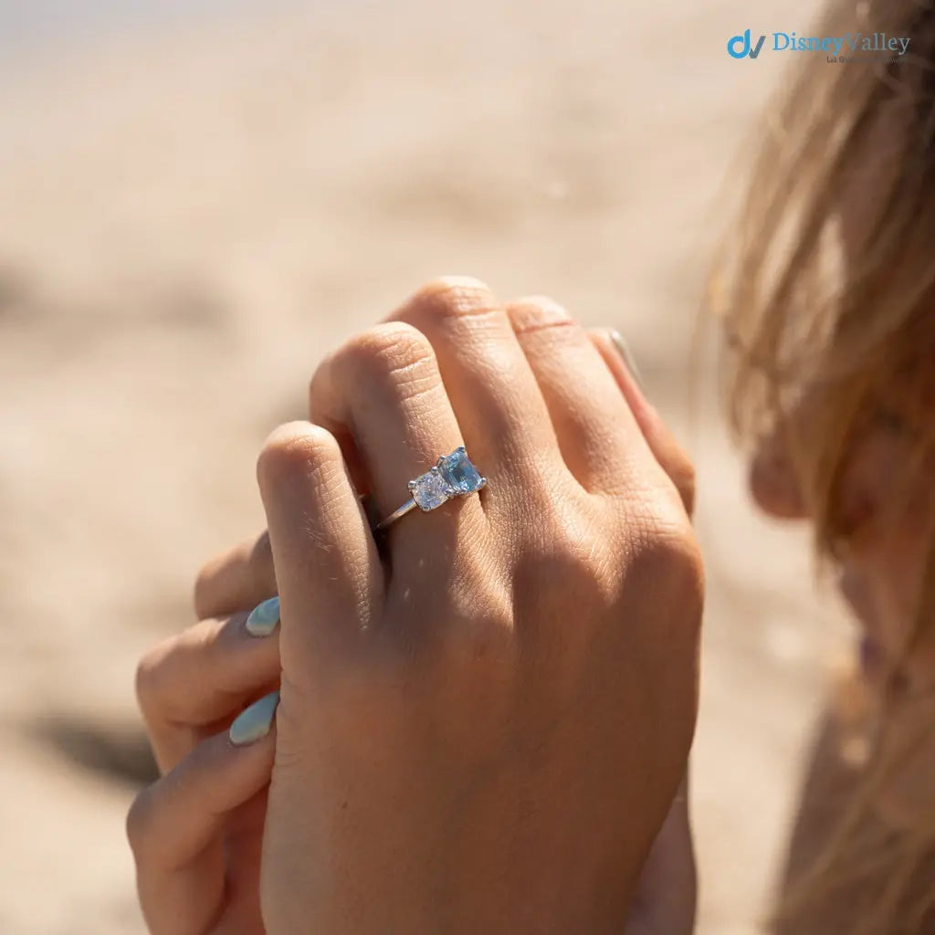 ice blue aqua spinel coupled with a IGI Certified cushion cut lab grown diamond Rings - DisneyValley