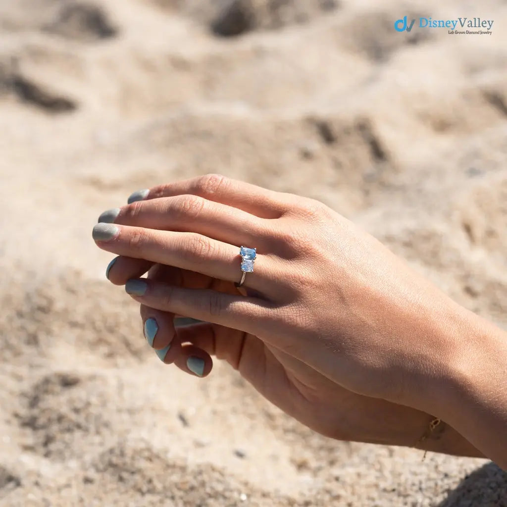 ice blue aqua spinel coupled with a IGI Certified cushion cut lab grown diamond Rings - DisneyValley