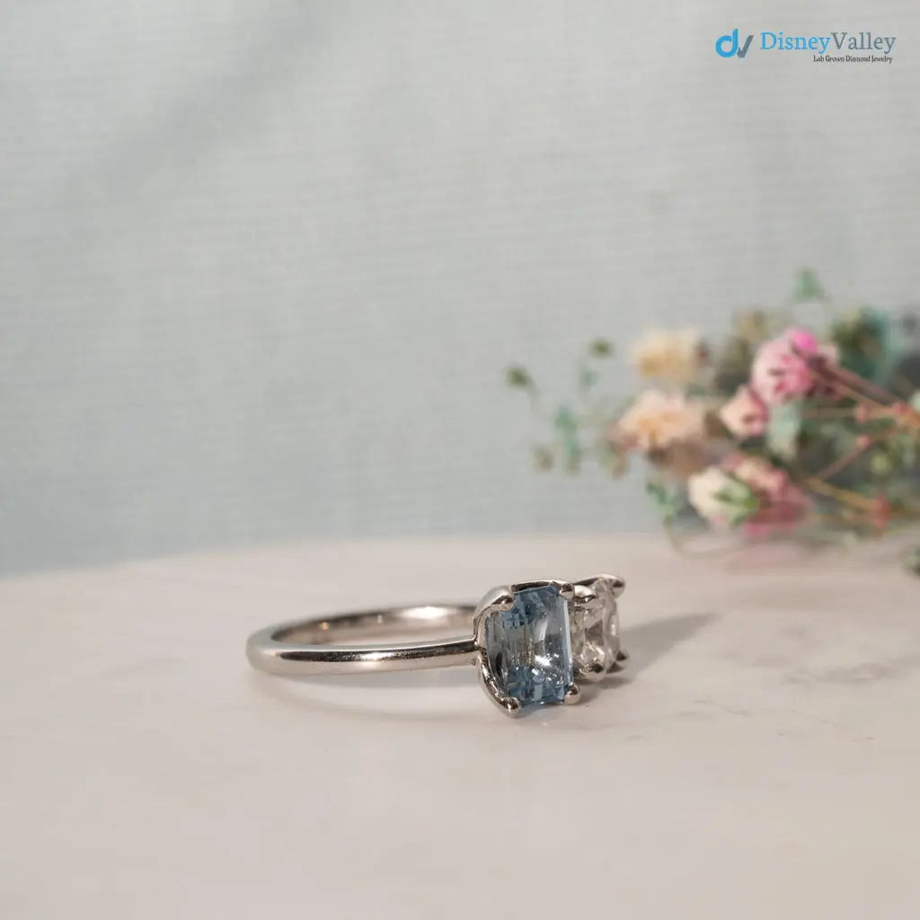 ice blue aqua spinel coupled with a IGI Certified cushion cut lab grown diamond Rings - DisneyValley