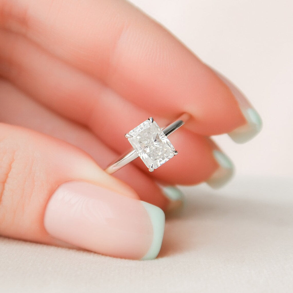 1.50 CT Radiant Cut Moissanite Hidden Halo Engagement Ring