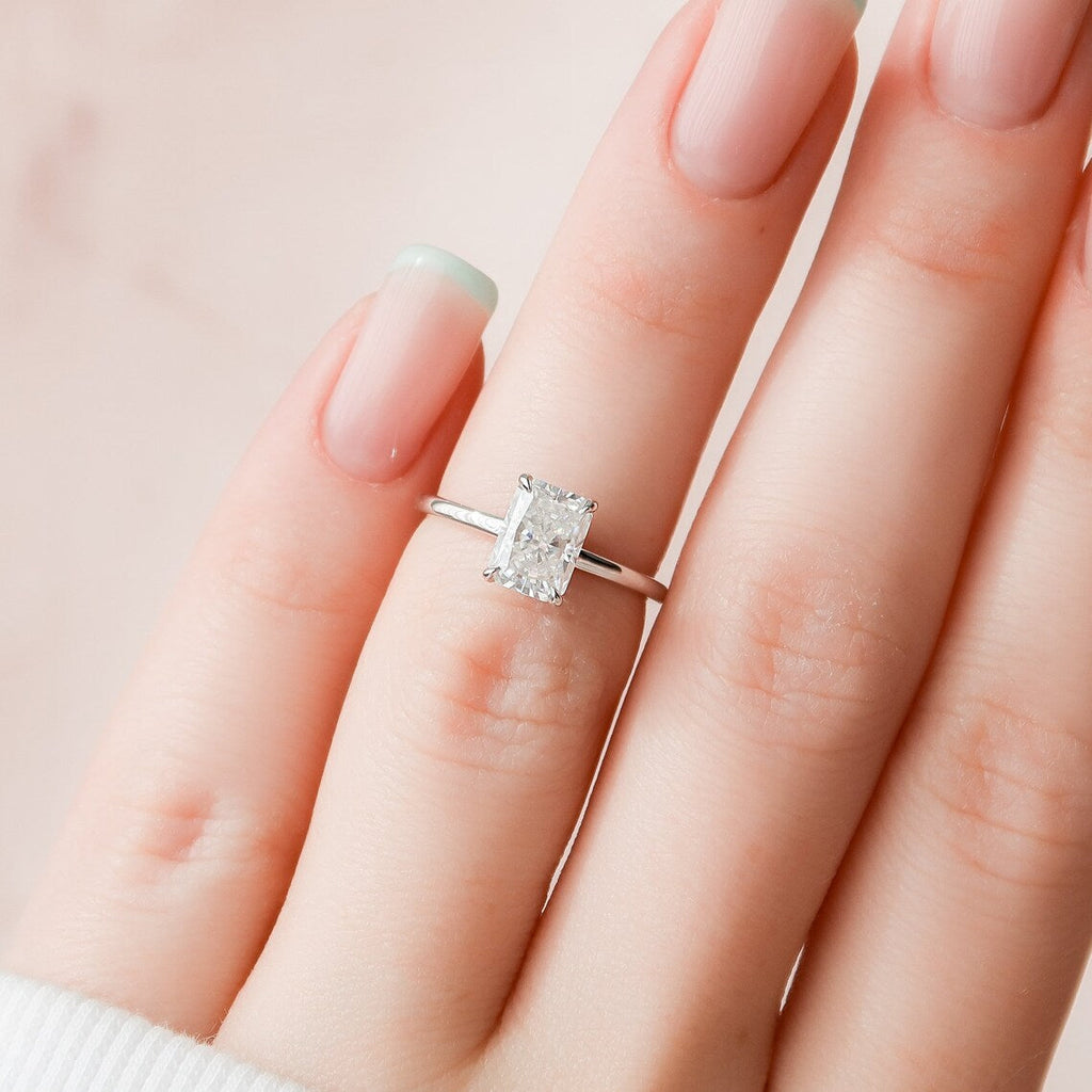 1.50 CT Radiant Cut Moissanite Hidden Halo Engagement Ring