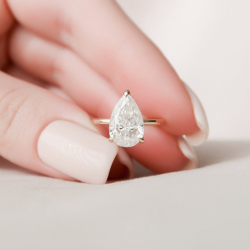 2.50 CT Pear Moissanite Hidden Halo Engagement Ring