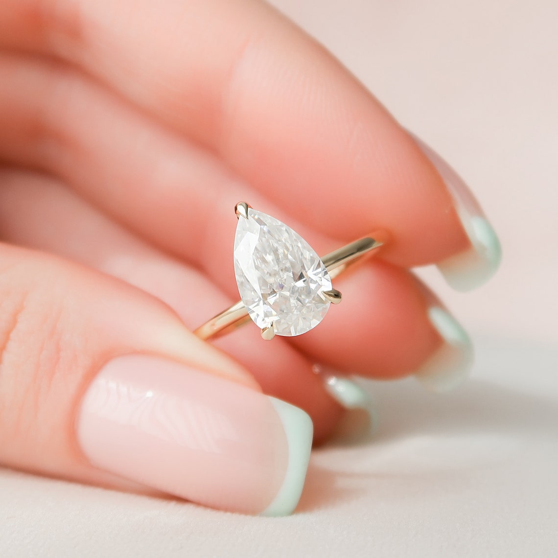 2.50 CT Pear Moissanite Hidden Halo Engagement Ring